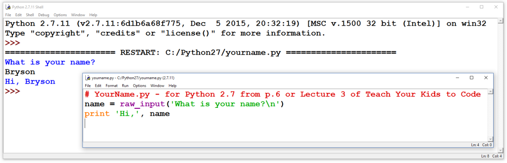 Python 2.7 code sample